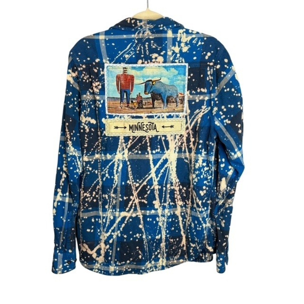 Angry Minnow Shirt Men's Medium Minnesota Paul Bunyan Flannel Abstract Blue